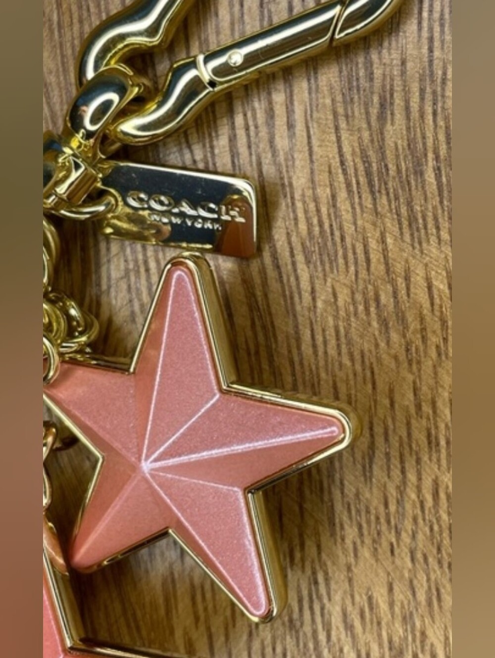 Coach Y2K Pink Acrylic 3D Star Bag Charm Keychain Gold Tone - Picture 3 of 11